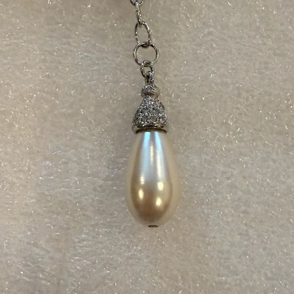 Silver Braided Skull & Pearl Keychain - Rhinestone Punk Glam Purse Charm - New